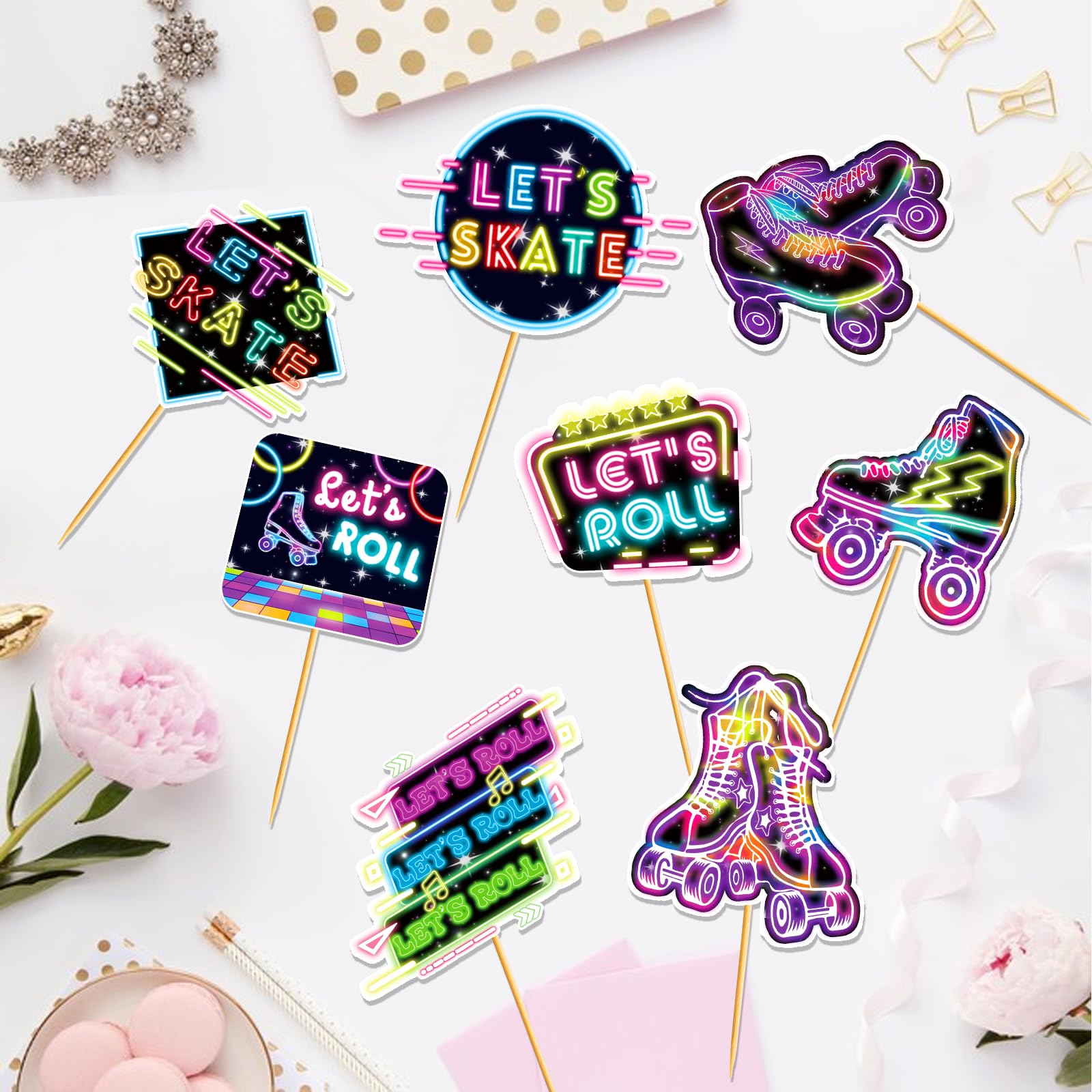 24 Pcs Roller Skating Cupcake Toppers Roller Skate Cake Decorations Roller Skating Party Decorations Cupcake Toppers for Roller Skate Birthday Party