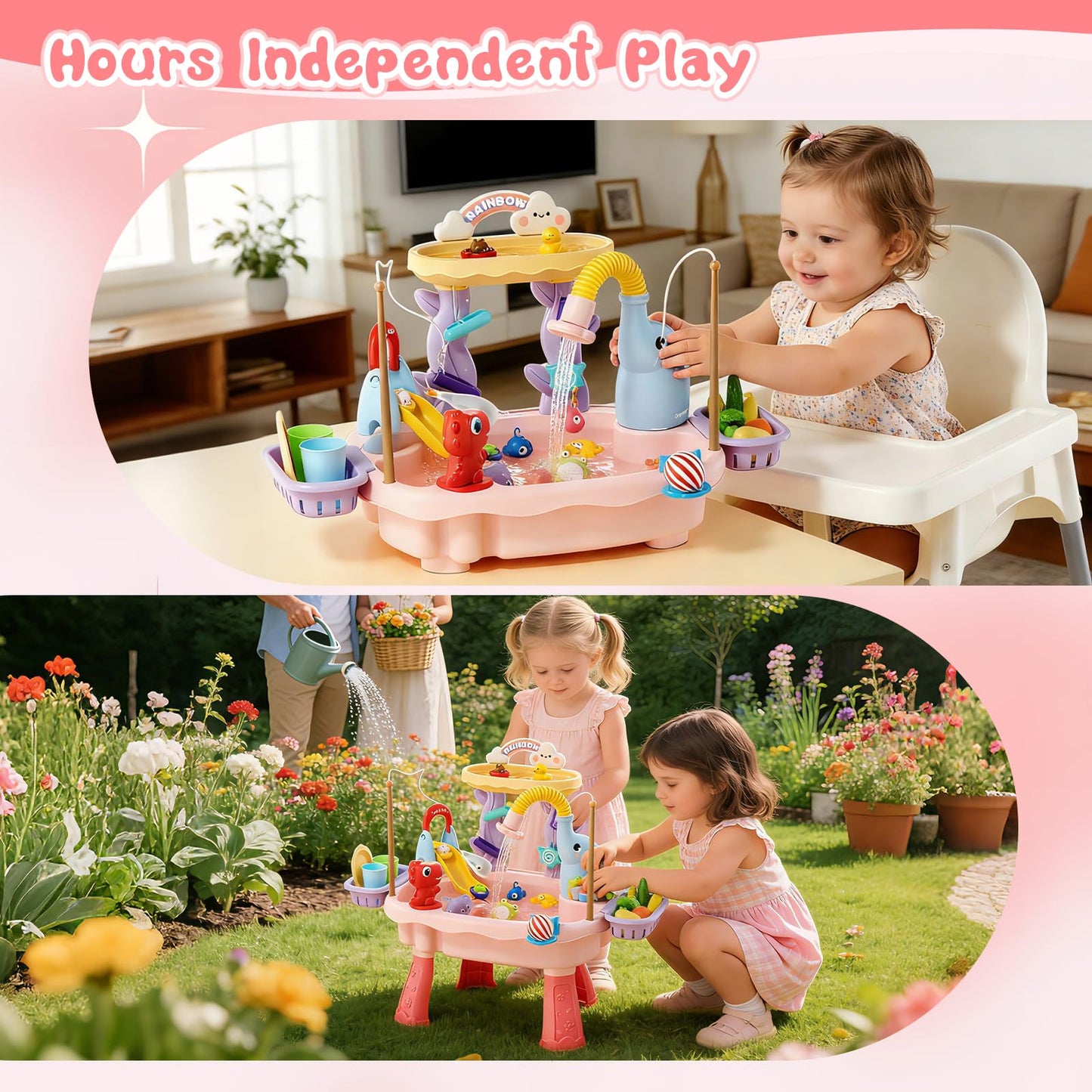 NOPROB 2027 Upgraded Toddlers 1-3 Water Table with Electric Pump, Kids Water Table with Faucet Play Food Accessories Fishing Toy, Kitchen Play Sink
