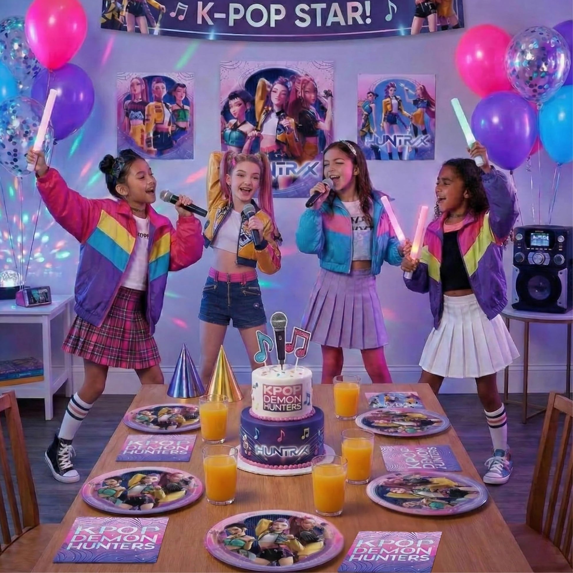 Unique 16 Pack KPop Plates and Napkins - 16 KPop Birthday Plates, 16 Napkins - K Pop Demon Hunters Party Decorations and Suplies - Officially Licensed