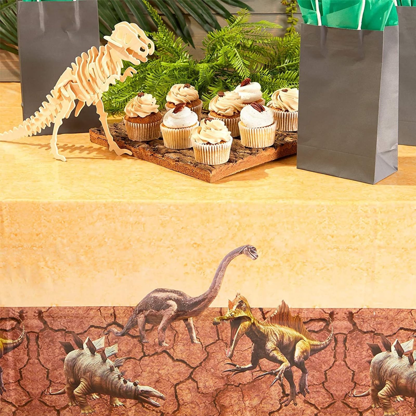 BLUE PANDA Plastic Tablecloth - 54 x 108 in, Brown, 3 Pack - Disposable & Reusable Tablecloth for Dinosaur Birthday Party & Party Decorations