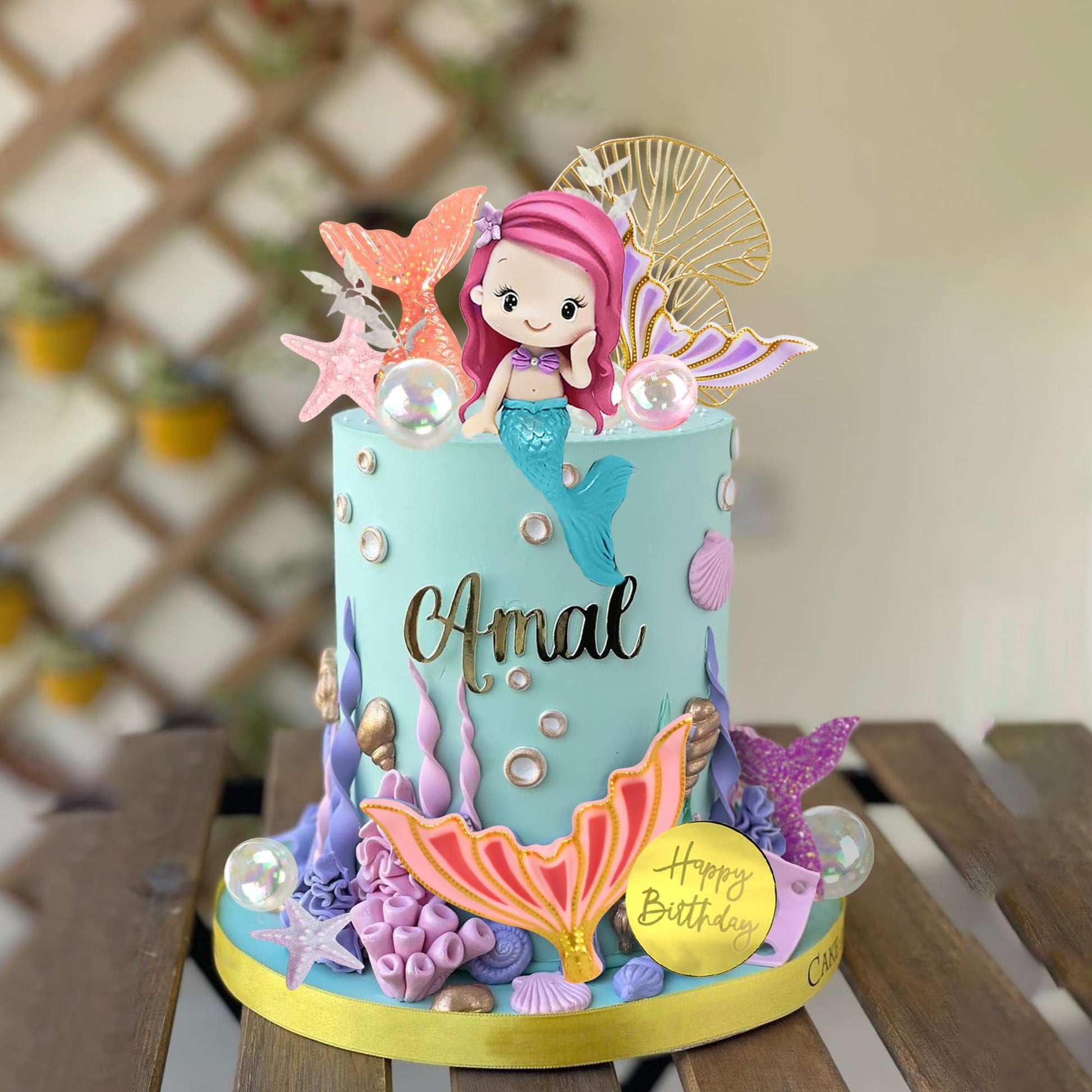 Mermaid Cake Toppers with Mermaid Shells Fishtails Balls Ginkgo Leaf for Birthday