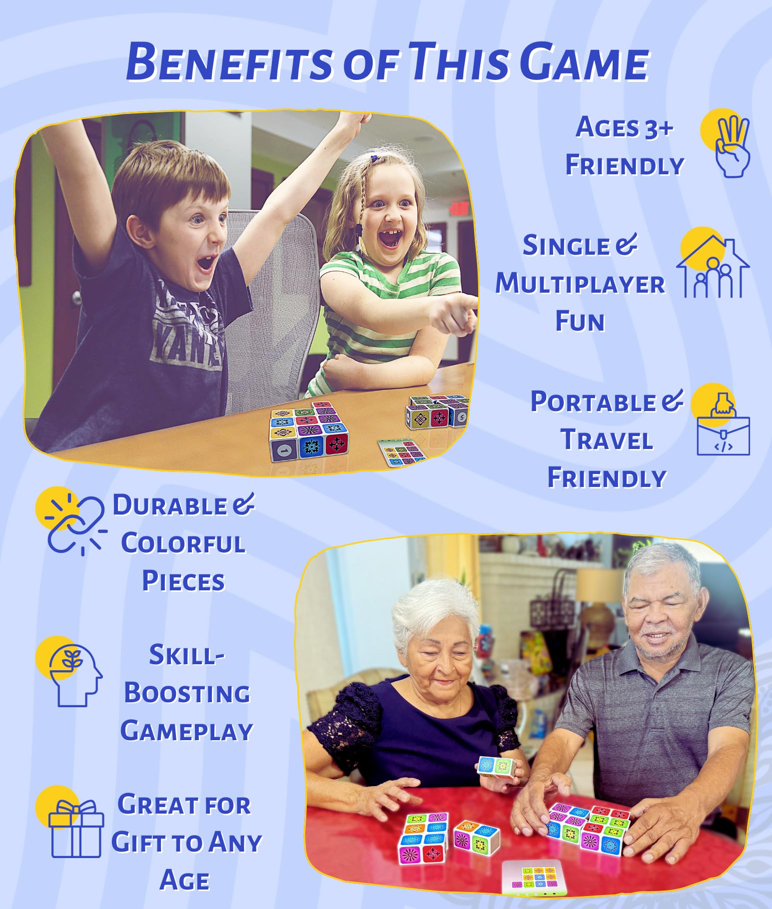 Pattern Matching Board Game for Kids & Adults, Family Night Board Games, Block Puzzle Games for Kids, Ages 3+ to 99 yrs, Play 1 to 5 Players