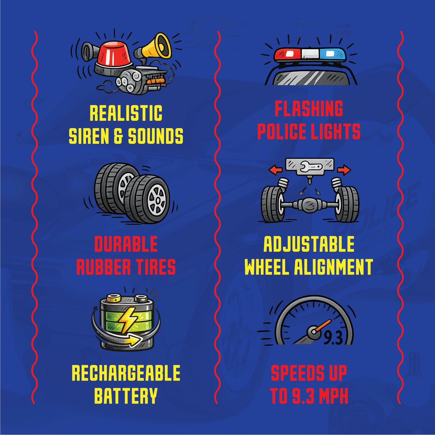 Kidirace Rechargeable Remote Control Police Car, Lights & Siren, Kids 3-12