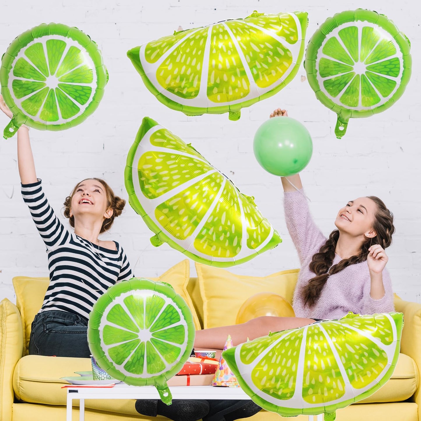 10 Pieces 2 Sizes Lime Slice Balloons Set - 5 Large 27 Inches and 5 Medium 18 Inches Green Citrus Lemon Fruit Shaped Mylar Balloons for Tropical Fruit