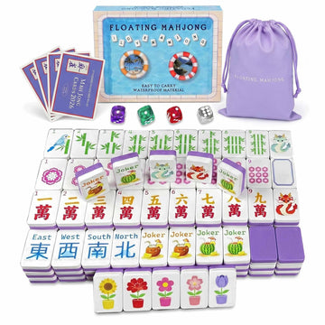 Meizinme Floating Mahjong Tile Set for Pool,160 American Mahjong Tiles Waterproof EVA Foam with Dice Storage Bag for Pool Party Beach Vacation Summer