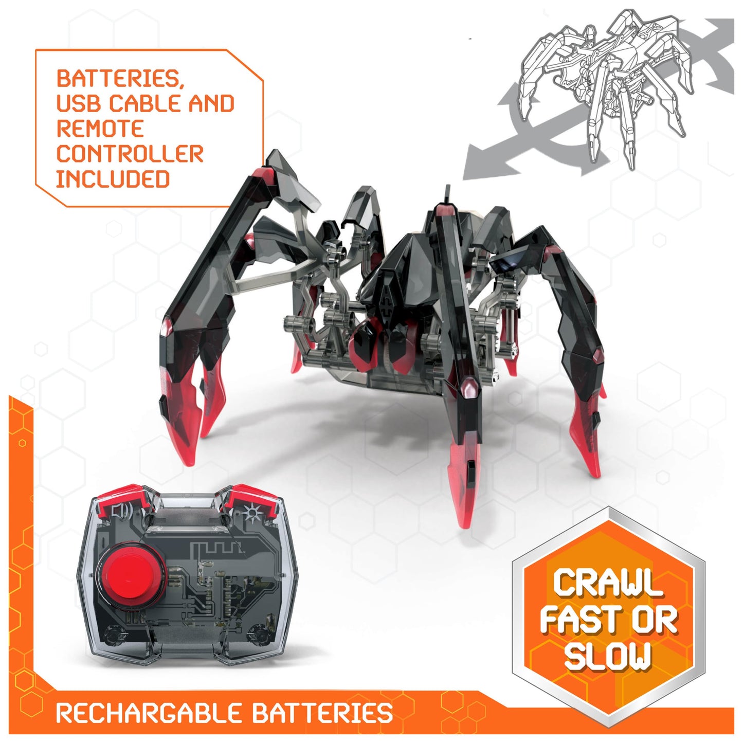HEX Bots Remote Control Tarantula, Rechargeable Robot Spider Toys for Kids, Adjustable Robotic Tarantula Spider, Robot Toys for Boys & Girls Ages 6