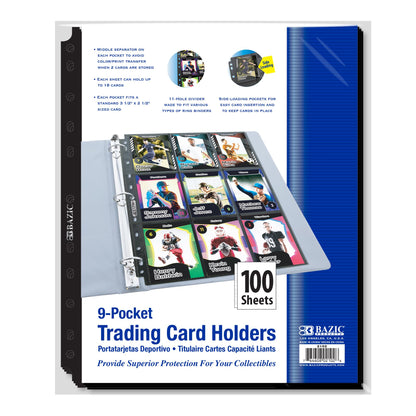 BAZIC Products Side-Loading 9-Pocket Double-Sided Card Pages, Bulk 100 Pack