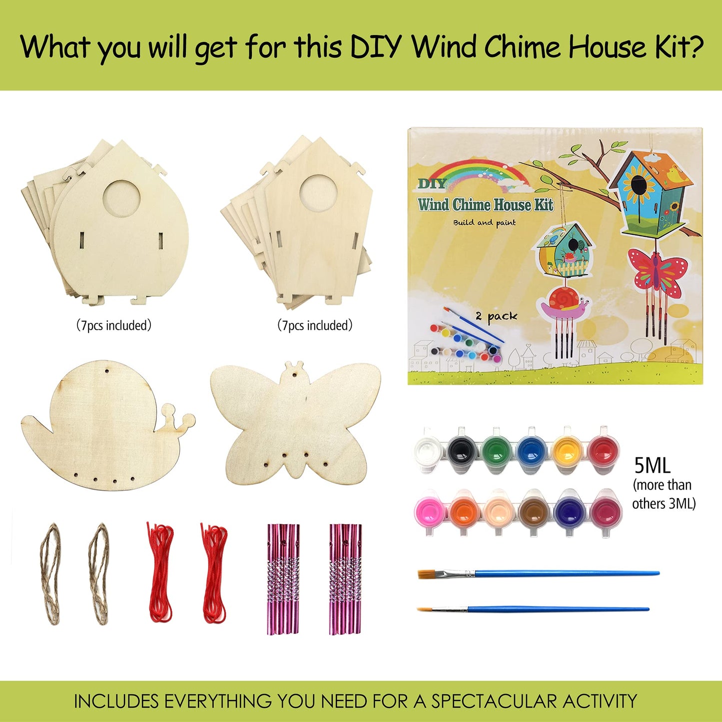 Home Composer 4 Pack DIY Bird House Wind Chime Kits for Children to Build and Paint, Wooden Arts and Crafts for Kids Girls Boys Toddlers Ages 8-12 4-6