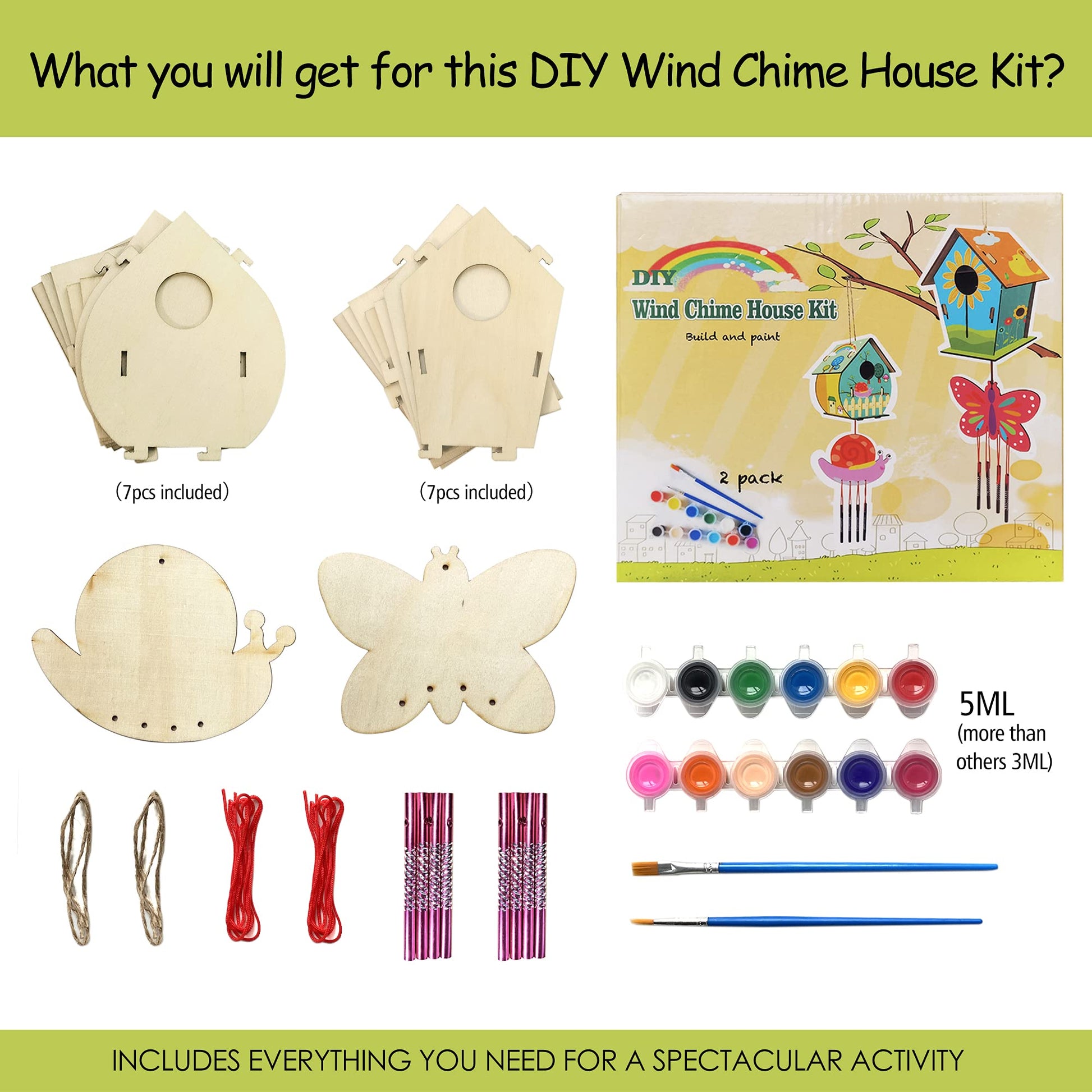 Home Composer 4 Pack DIY Bird House Wind Chime Kits for Children to Build and Paint, Wooden Arts and Crafts for Kids Girls Boys Toddlers Ages 8-12 4-6