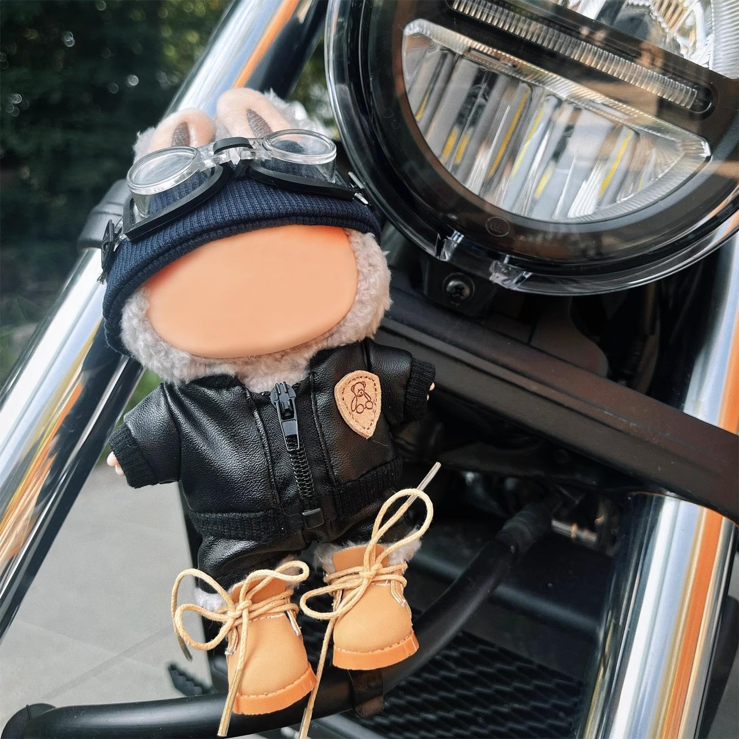 Clothes for 17cm Labubu(No Doll) 6-Pcs Leather Jacket with Hat,Goggles,Flash Camera & Boots,Street-Style Accessories Compatible with Labubu 17cm 15cm