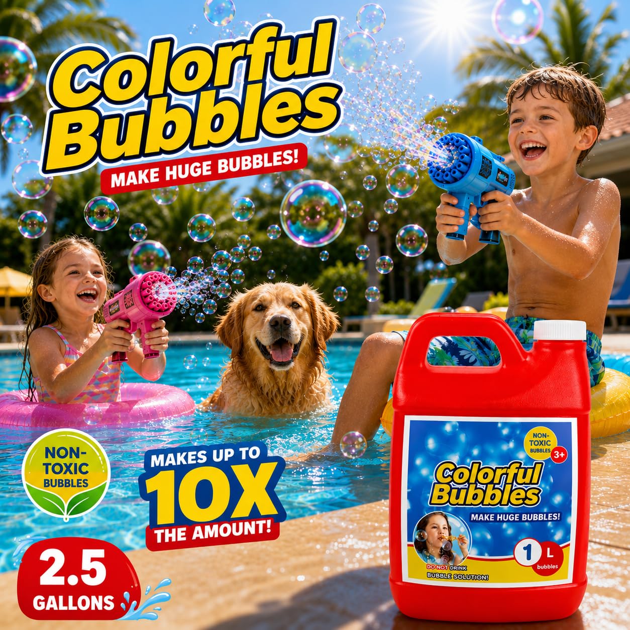 4E's Novelty 32 OZ/1 L Concentrated Bubble Solution, Makes Up to 2.5 Gallons, Refill for Bubble Machines, Giant Wands, Blowers - for Birthday Parties