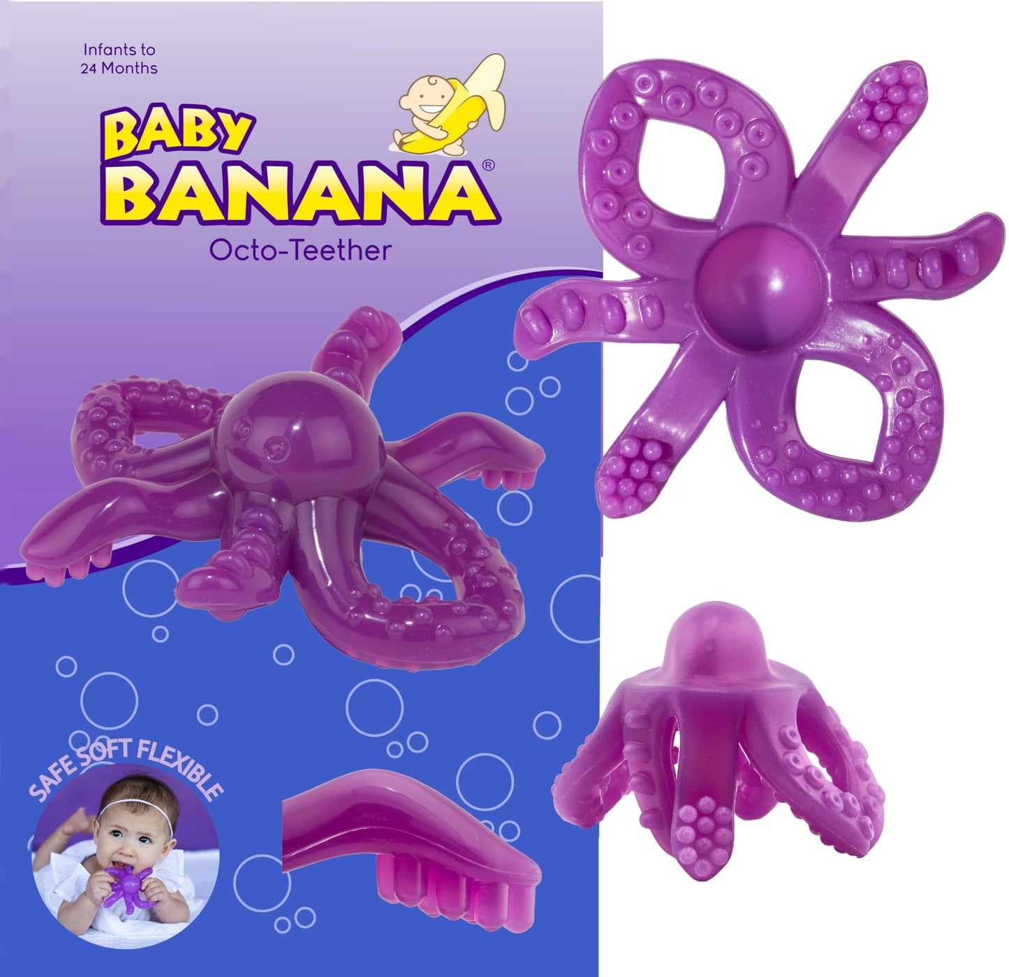 Baby Banana® Octopus Infant Toothbrush Teether, Pop Fidget Toy, Tactile Stimulator, Chewable Oral Sensory Therapy for Neurodivergent Population, OT