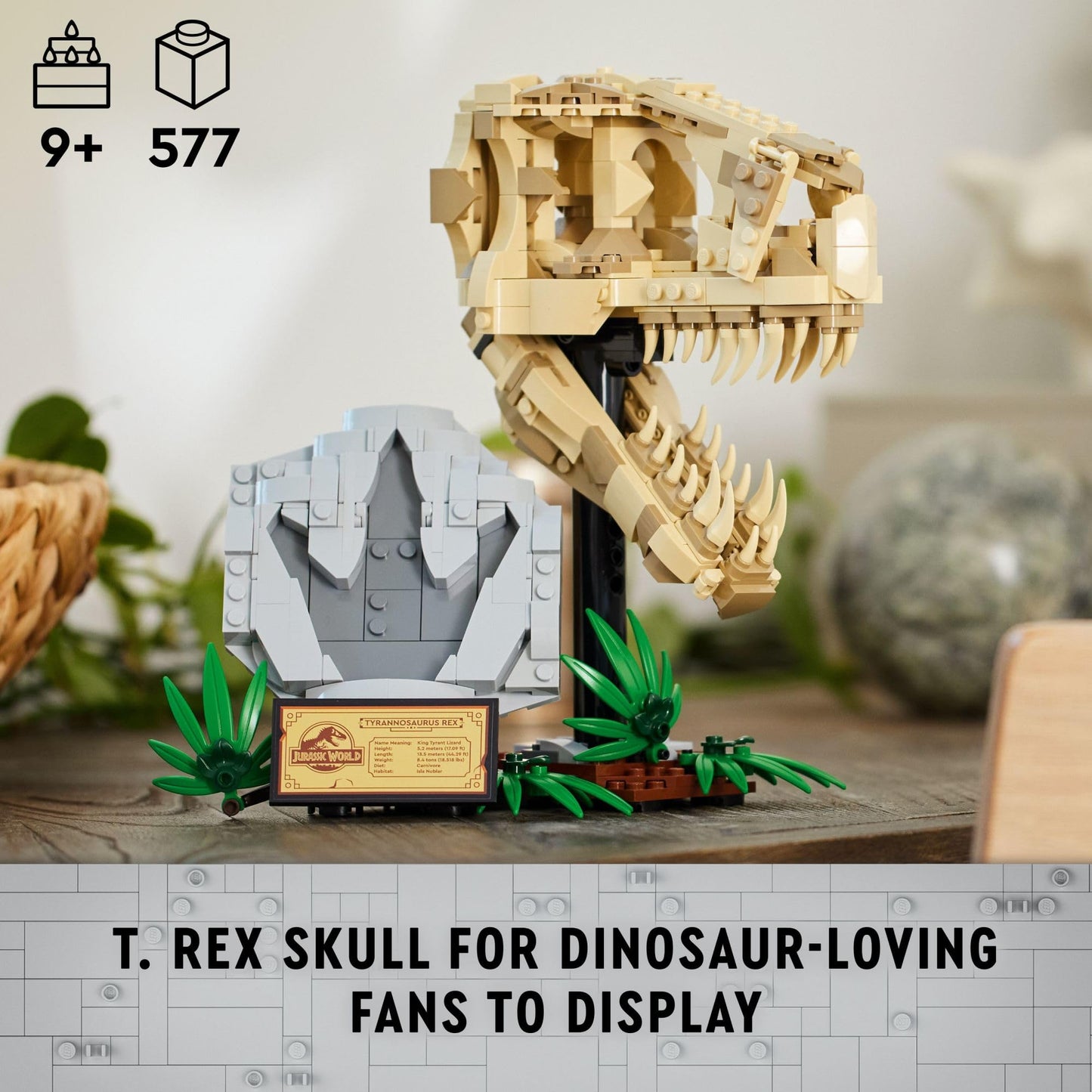 LEGO Jurassic World Dinosaur Fossils: T Rex Skull Building Toy - Dinosaur Toy for Boys & Girls, Ages 9+ Years - Gift for Christmas - Display