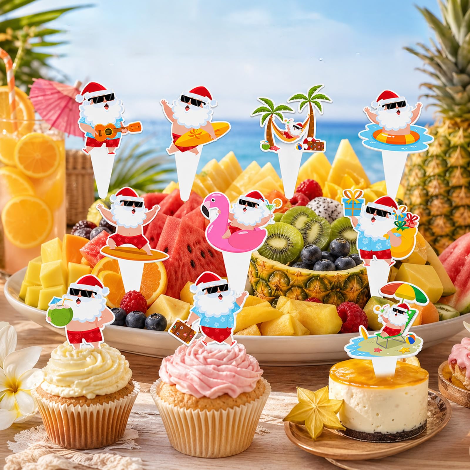 Summer Christmas Cupcake Toppers - 40Pcs