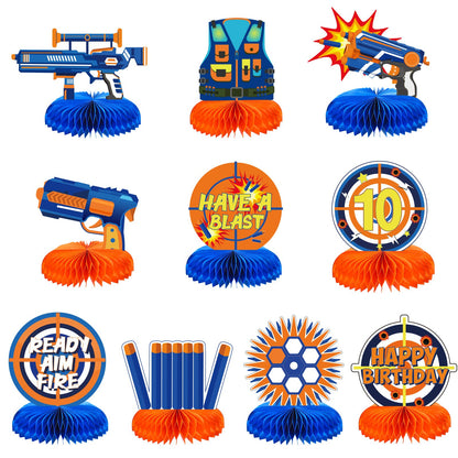 10 Pieces Dart War Party Decorations Dart War Gun Party Honeycomb Centerpieces Birthday Party Table Toppers Double Sided Table Decorations for Blaster