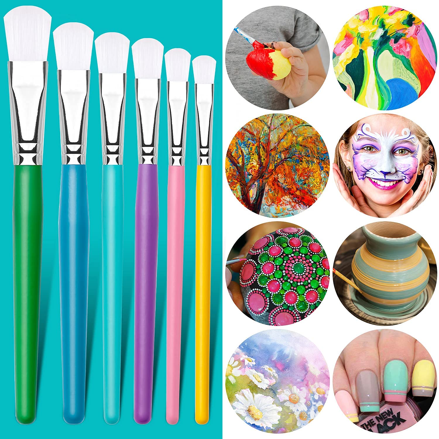 YGAOHF 6PCS Paint Brushes for Kids, Assorted Kids Paint Brushes Set, Washable Paintbrushes for Kids, Easy to Clean & Hold Small Toddler Paint Brush