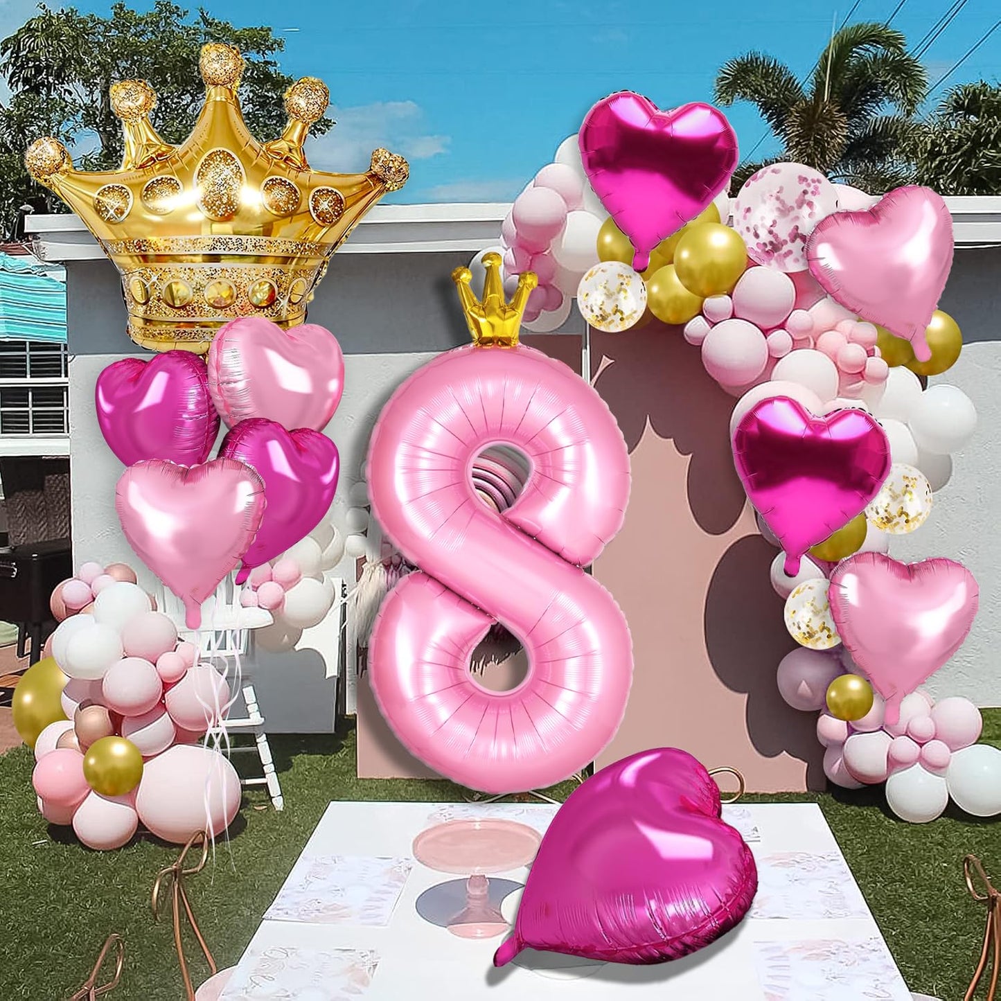 Princess 4th Birthday Party Decorations, 40 inch Large Pink Crown 4 Balloon for Girls’ Princess Royal Birthday Decorations, Party Supplies Favors