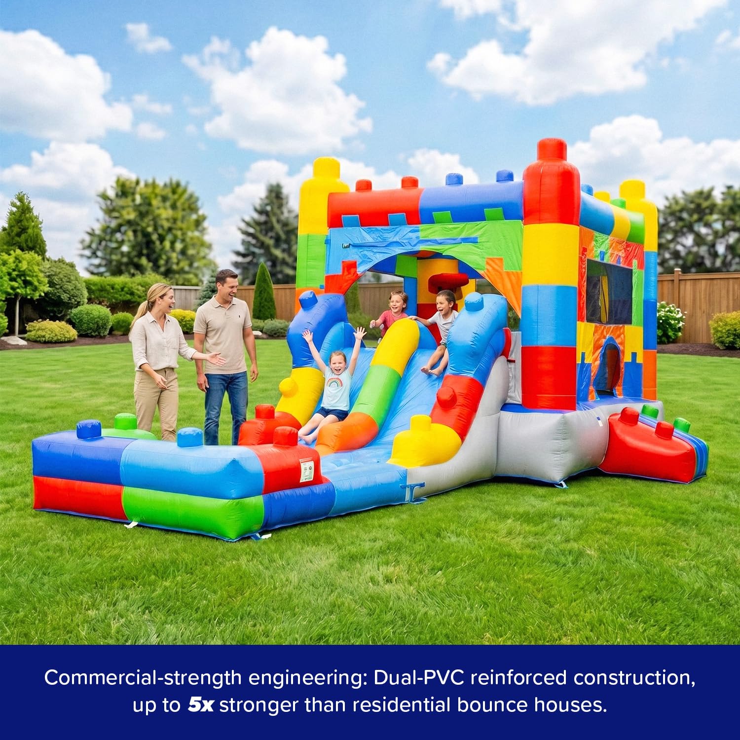 HeroKiddo 12ft Block Party Inflatable Bounce House Dual Lane Slide with Blower