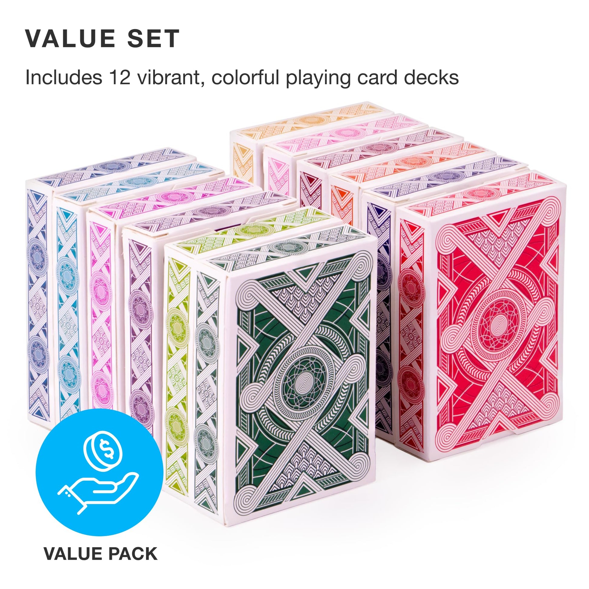 Brybelly Nertz Card Game 12 Decks of Standard 3.5 x 2.5 Wide Poker Cards - Playing Cards 12 Pack for Dutch Blitz Card Game with 12 Unique Colors