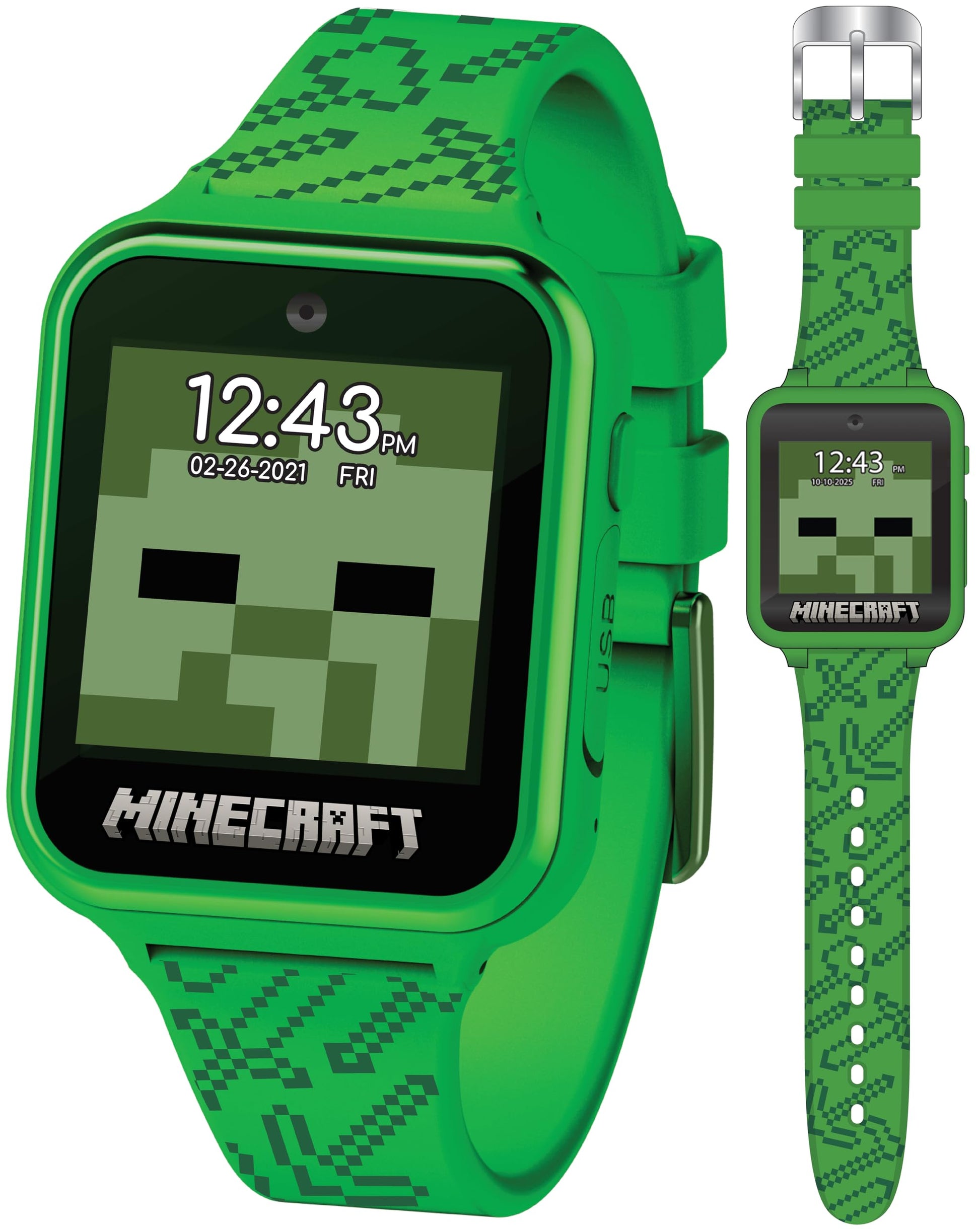 Minecraft Kids Smart Watch - Touchscreen Interactive Watch with 10 Customizable Clock Faces, Built-in Camera, Video Recorder, Alarm, Calculator, Games