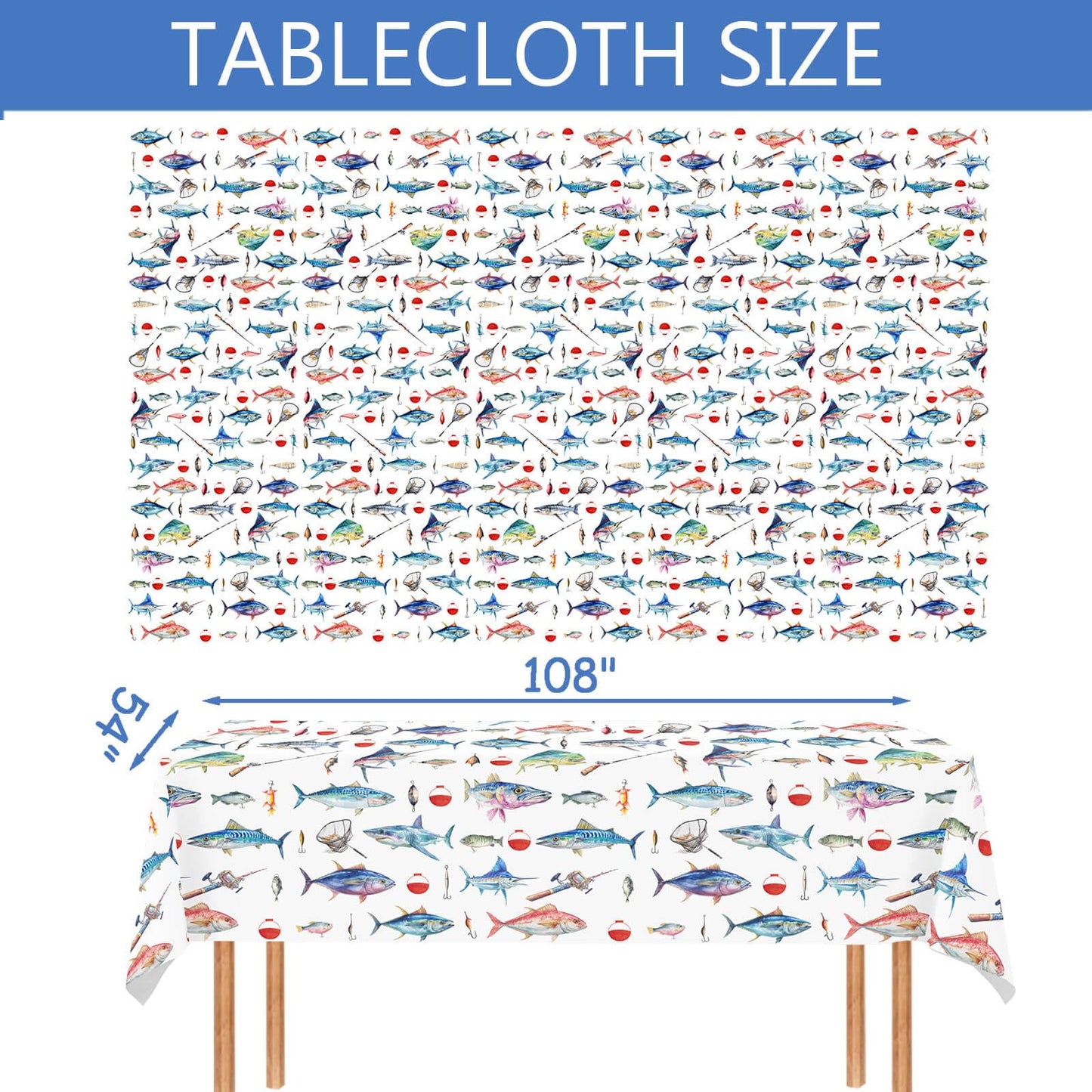 Letromp Fishing Tablecloths 54 x 108 Inch Gone Fishing Table Cover for Fishermen Theme Kids Men Birthday Party Table Decorations Supplies Favors