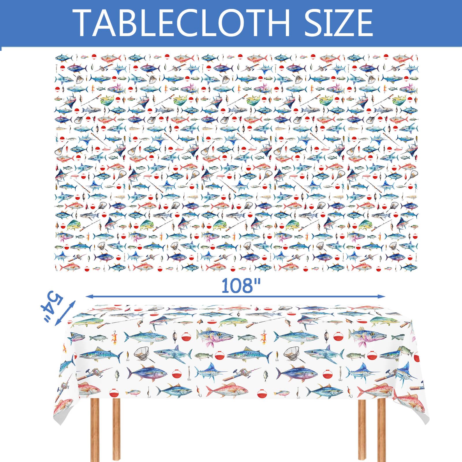 Letromp Fishing Tablecloths 54 x 108 Inch Gone Fishing Table Cover for Fishermen Theme Kids Men Birthday Party Table Decorations Supplies Favors