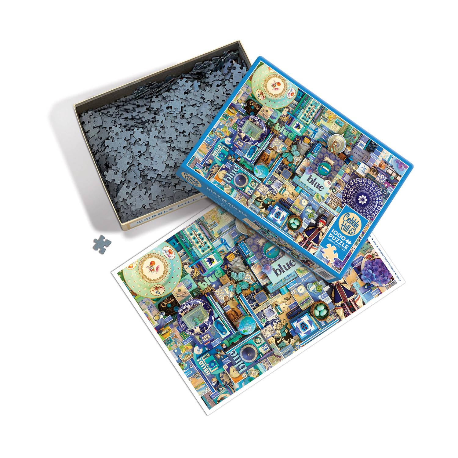Cobble Hill 1000 Piece Puzzle - Rainbow Collection: Blue - Sample Poster Included