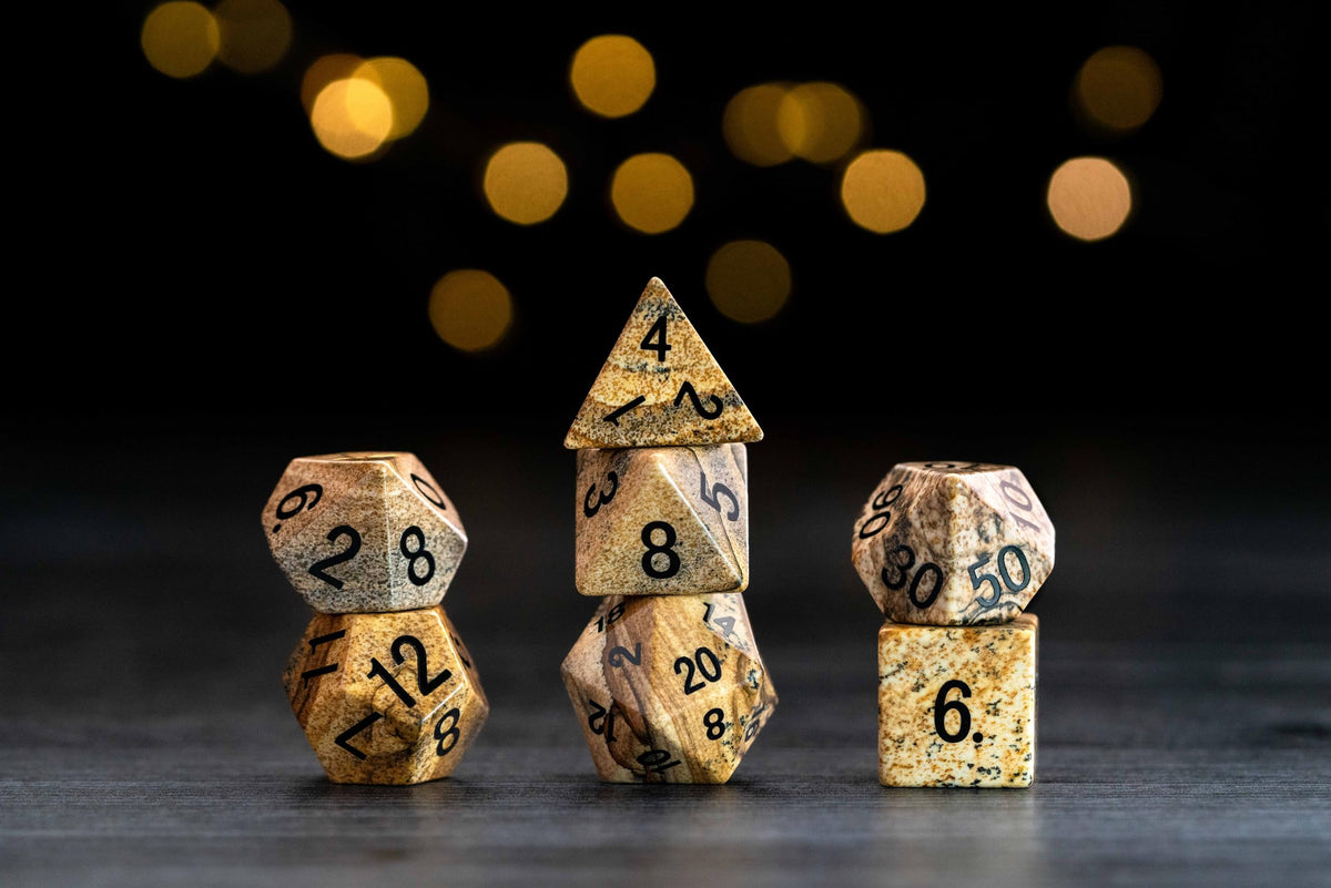 FanRoll Mystic Mines Jasper: 16mm Stone Polyhedral Dice Set