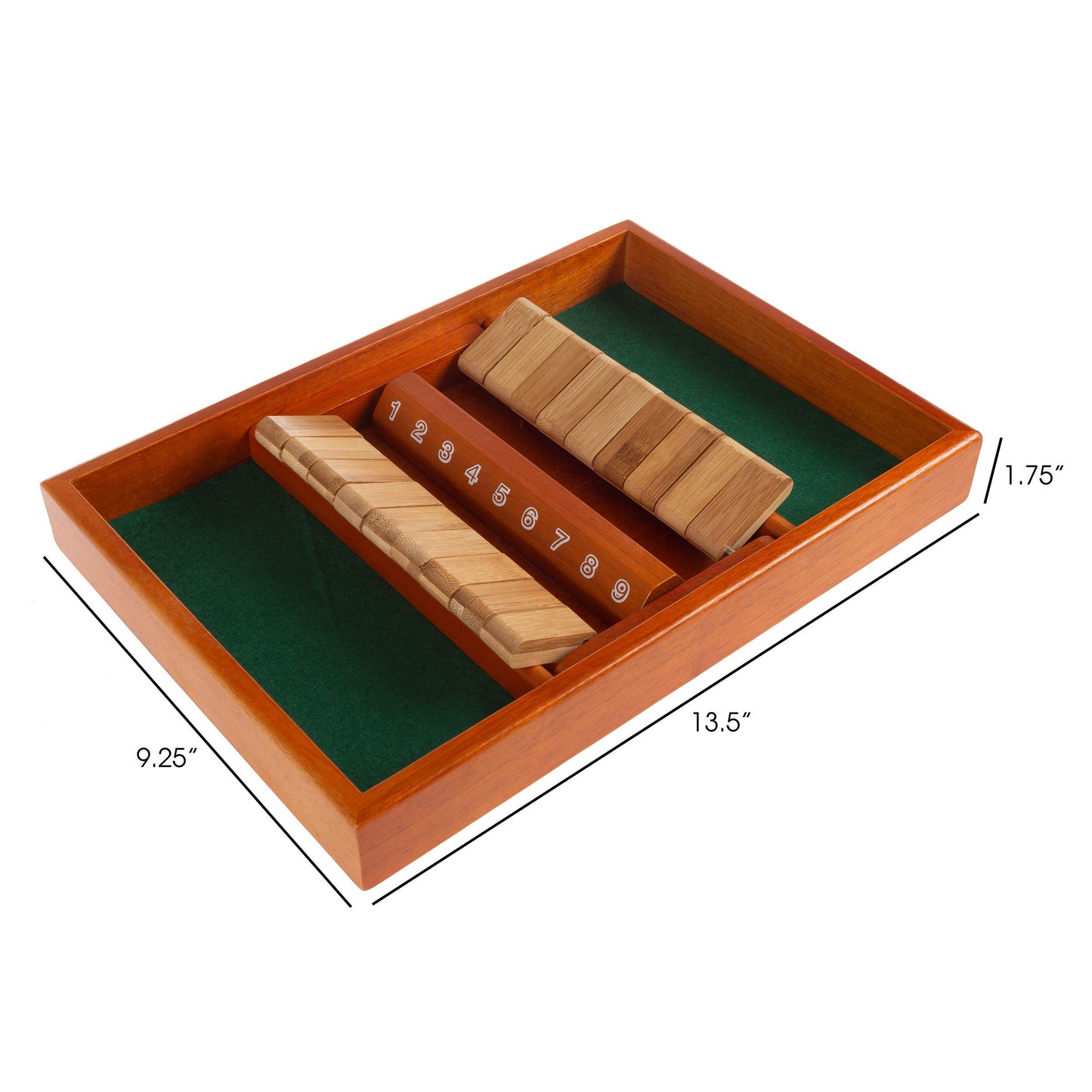 Shut The Box Game - Classic 9 Number Games Set for Up to 2 Players - Old Fashioned Wooden Board with Dice for Adults and Children by Hey Play (Green)