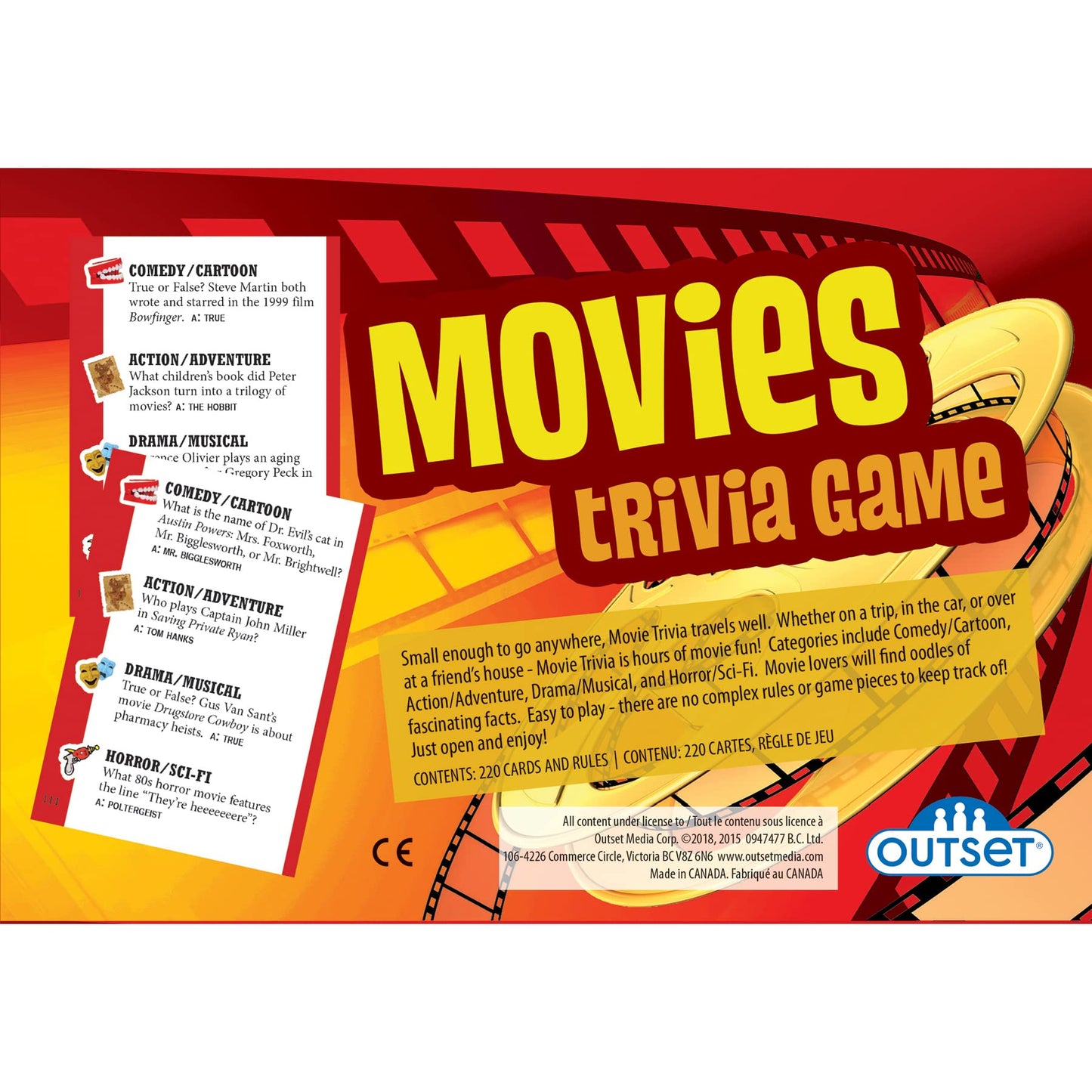 Outset Media Movies Trivia Game - Party Game - Family Game - Travel Game - Fun and Easy to Play - 880 Trivia Questions - for 2 or More Players - Ages