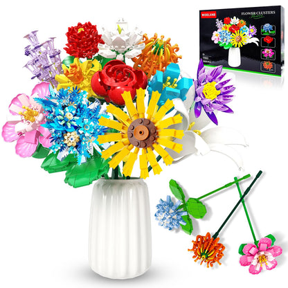 Flowers Bouquet Building Set 980 PCS - 12 Kinds of Flowers Botanical Collection and Decorative Home for Mother's Day, Birthdays, Valentine's Day Gifts