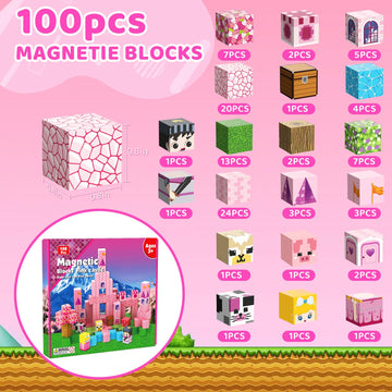 Uneviesyka Magnetic Blocks,100 PCS Magnetic Building Blocks Set STEM Montessori Sensory Educational Construction Cubes Toys,Christmas Birthday Easter