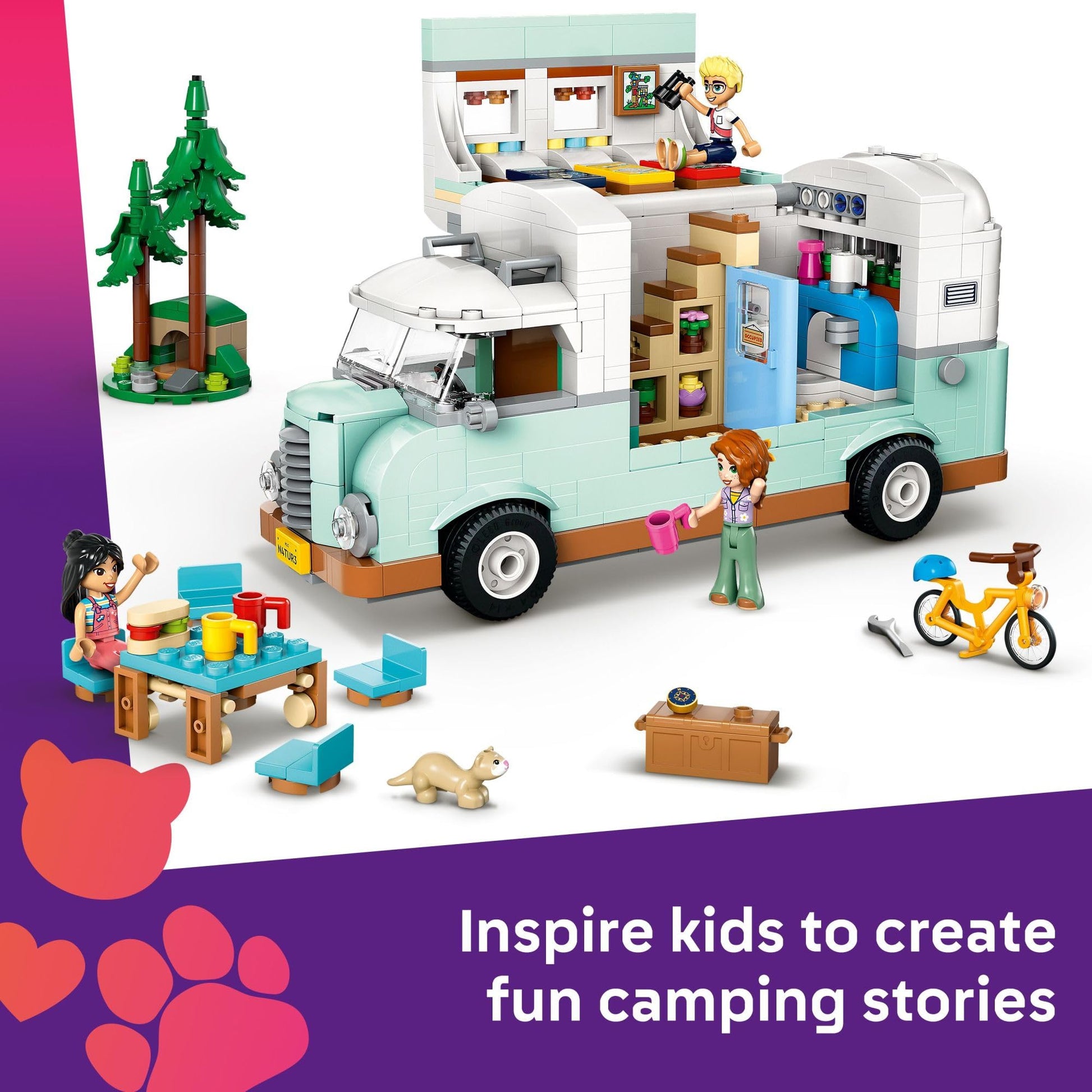 LEGO Friends Friendship Camper Van Adventure Toy Building Set - Pretend Play Set for Kids, Girls and Boys, Ages 7+ - Gift Idea for Birthday - with 3