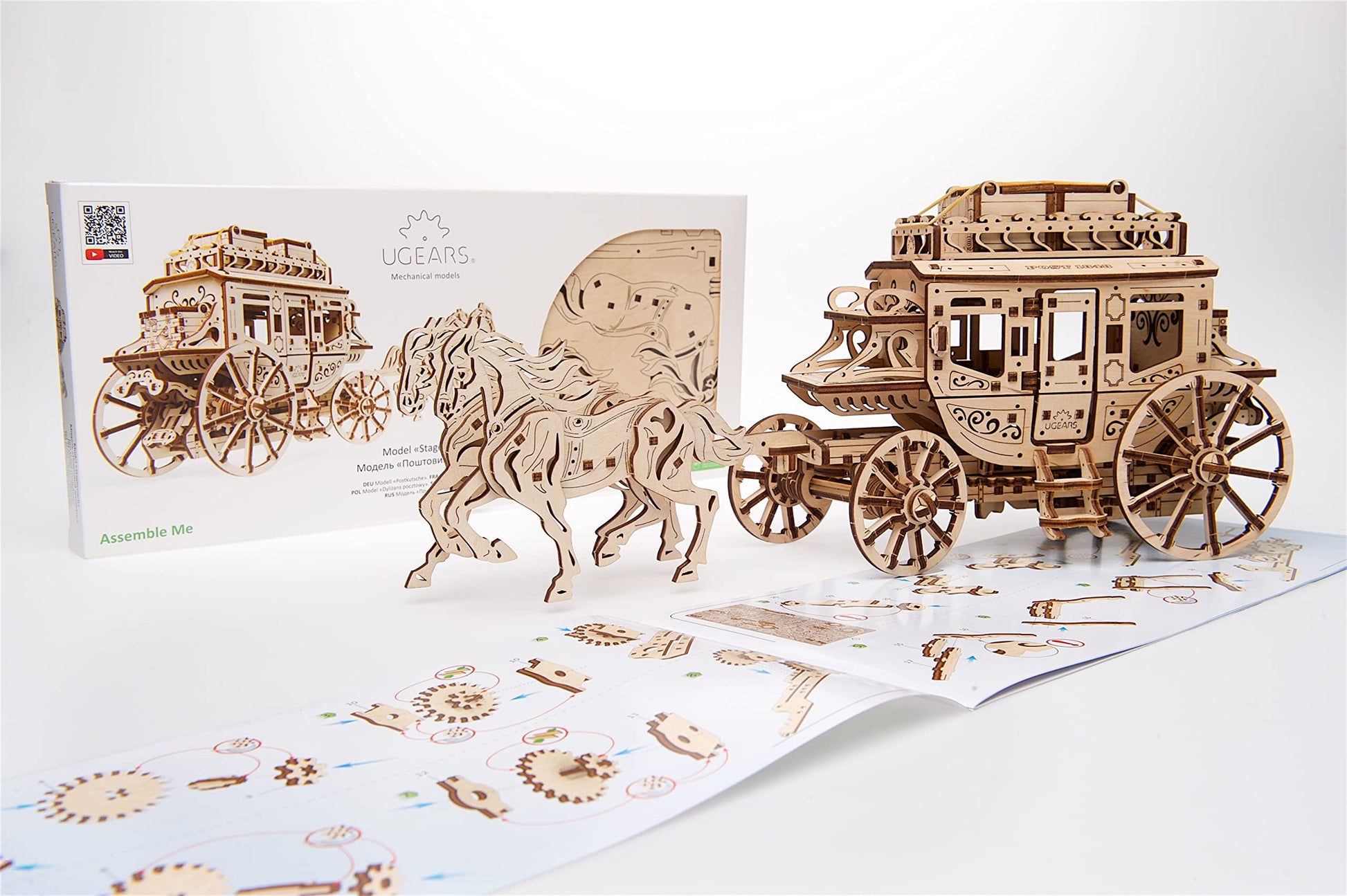 UGEARS Stagecoach 3D Mechanical Model - Wooden Brainteaser and Puzzle for Adults, Teens