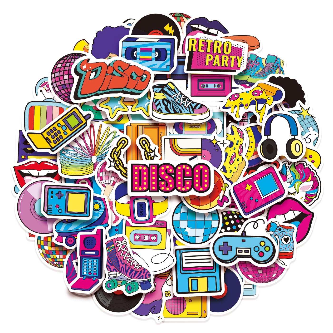 100 Pack 90s 80s Retro Stickers, 1990's 1980's Hip Hop Party Favors, Birthday Decorations
