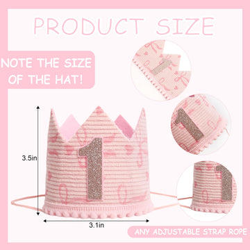 KOJIN Bow 1 St Birthday Crown Hat For girl - Pink First Birthday Hat,Natural Boho One Year Of Decorations (Light pink)