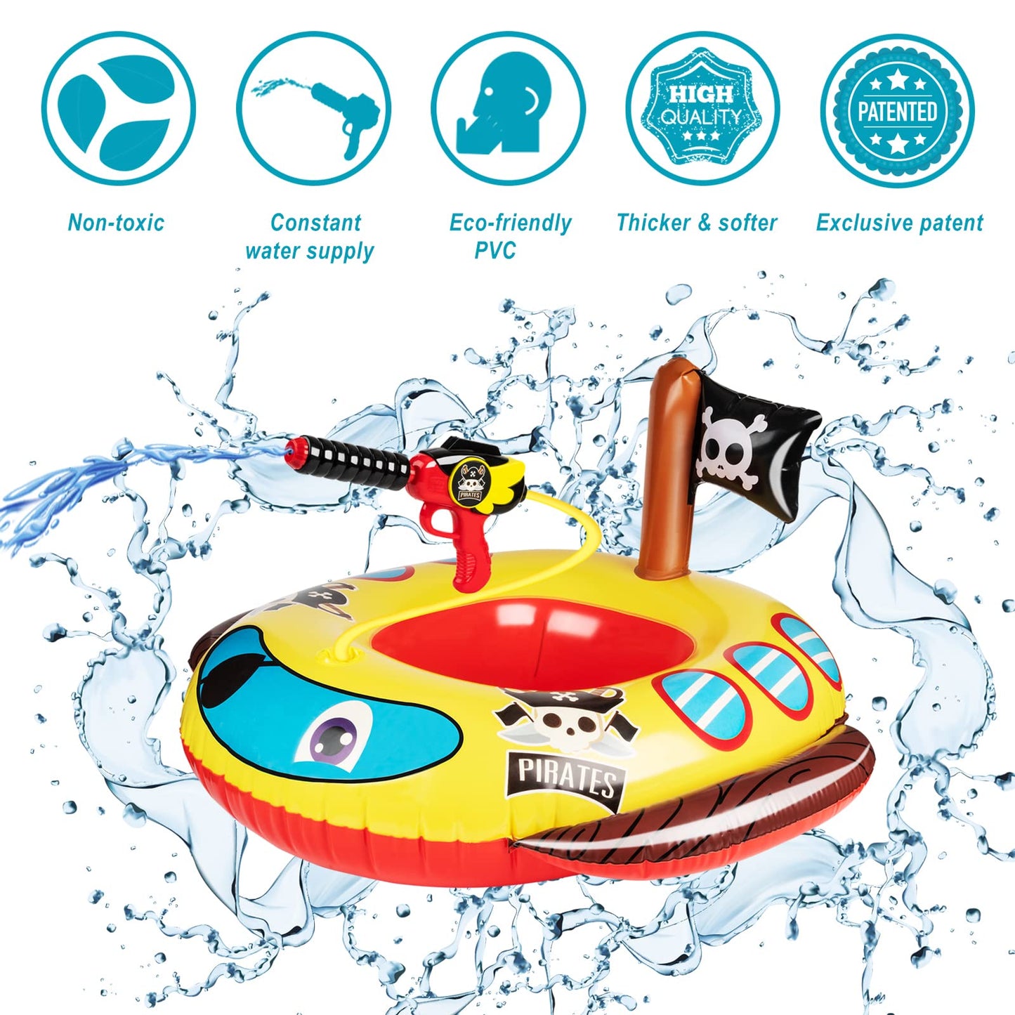 2 Pack Inflatable Kids Pool Floats with Water Gun, Pool Toys for Kids Ages 4-8, Blow Up Toddler Pool Floats, Swimming Pool Game Toys, Fire Truck