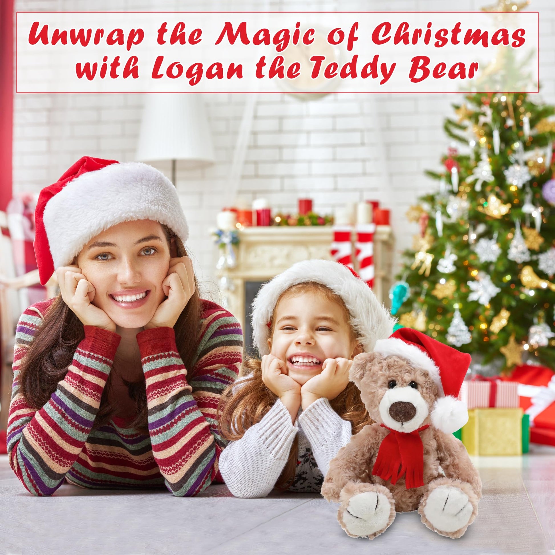 Made By Aliens Christmas Logan Teddy Bear Stuffed Animal - Adorable Xmas Plush Toy with Hat and Scarf - Soft and Cuddly Winter Companion for Kids
