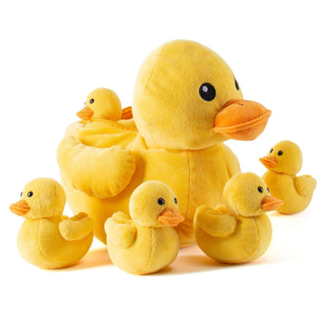 PREXTEX Plush Duck Toys Stuffed Animal with 5 Ducks Baby Stuffed Animals - Big Duck Zippers 5 Little Plush Baby Ducklings - Toys for Kids 3-5