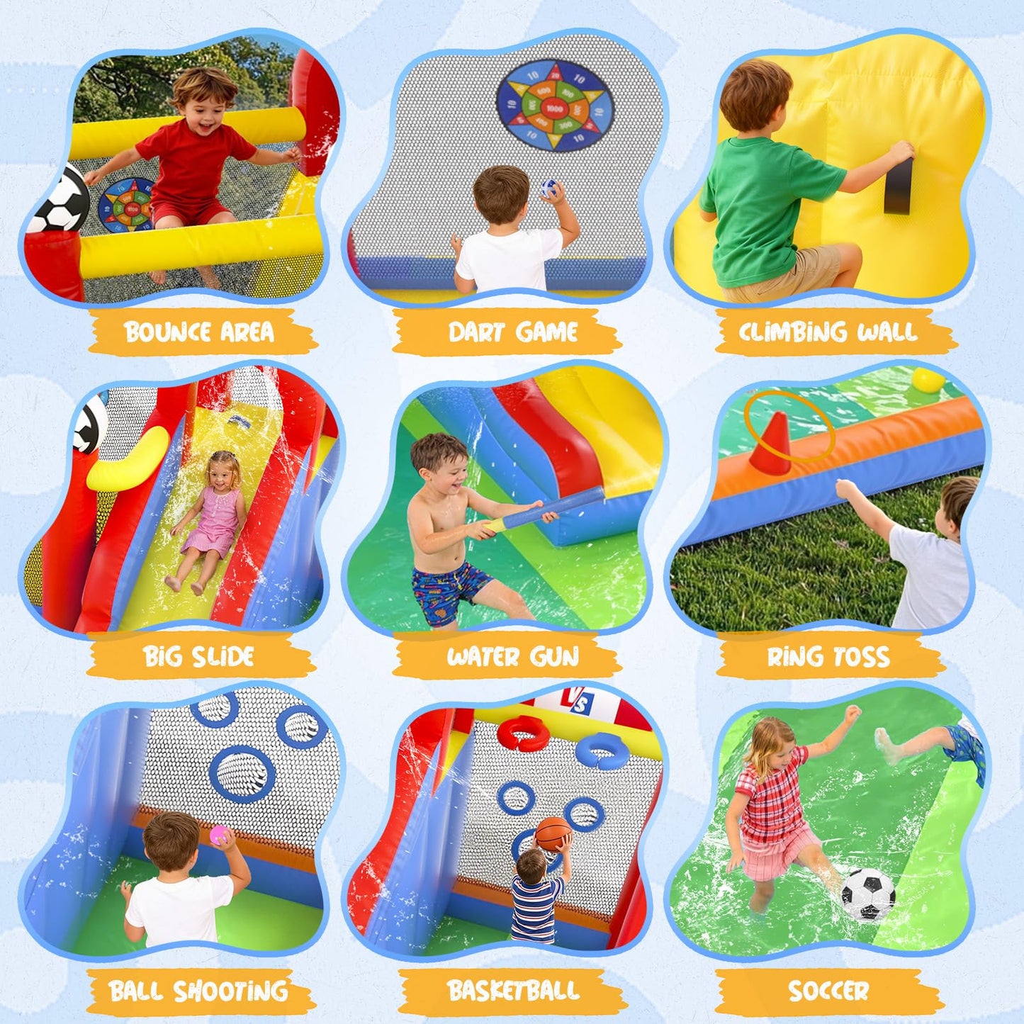Inflatable Bounce House for Big Kids, 11 in 1 Gameplay Mode Bounce House with Slide, Soccer Bounce House with Water Slide for Backyard, Party