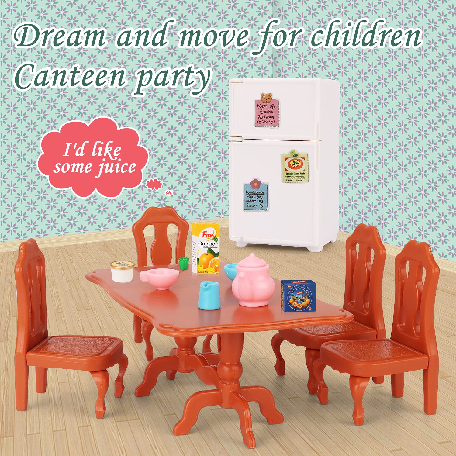 Dollhouse Furniture Set for Kids Toys Miniature Doll House Accessories Pretend Play Toys for Boys Girls & Toddlers Age 3+ with The Dining Room