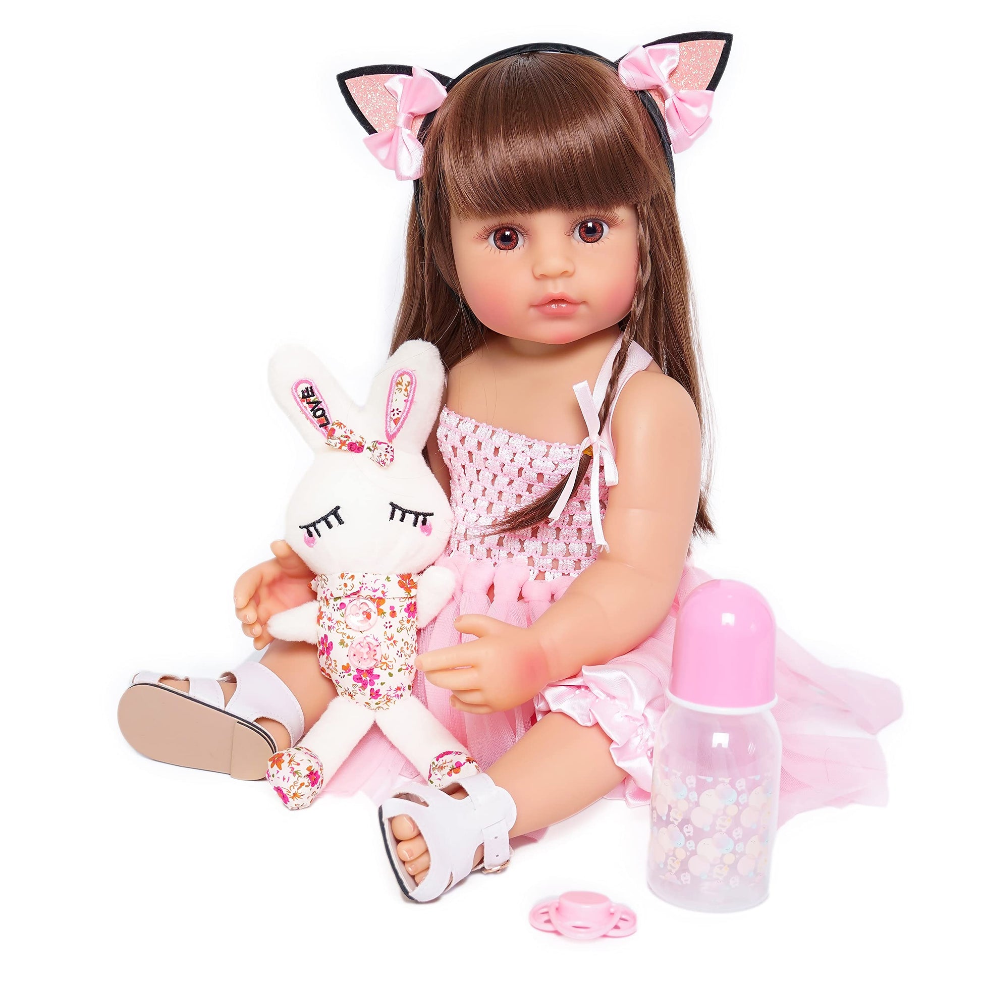 MNMJ Lifelike Reborn Baby Dolls - 22-inch Soft Body Realistic Newborn Baby Doll Silicone Full Body Real Life Baby Dolls with Feeding Kit Toys
