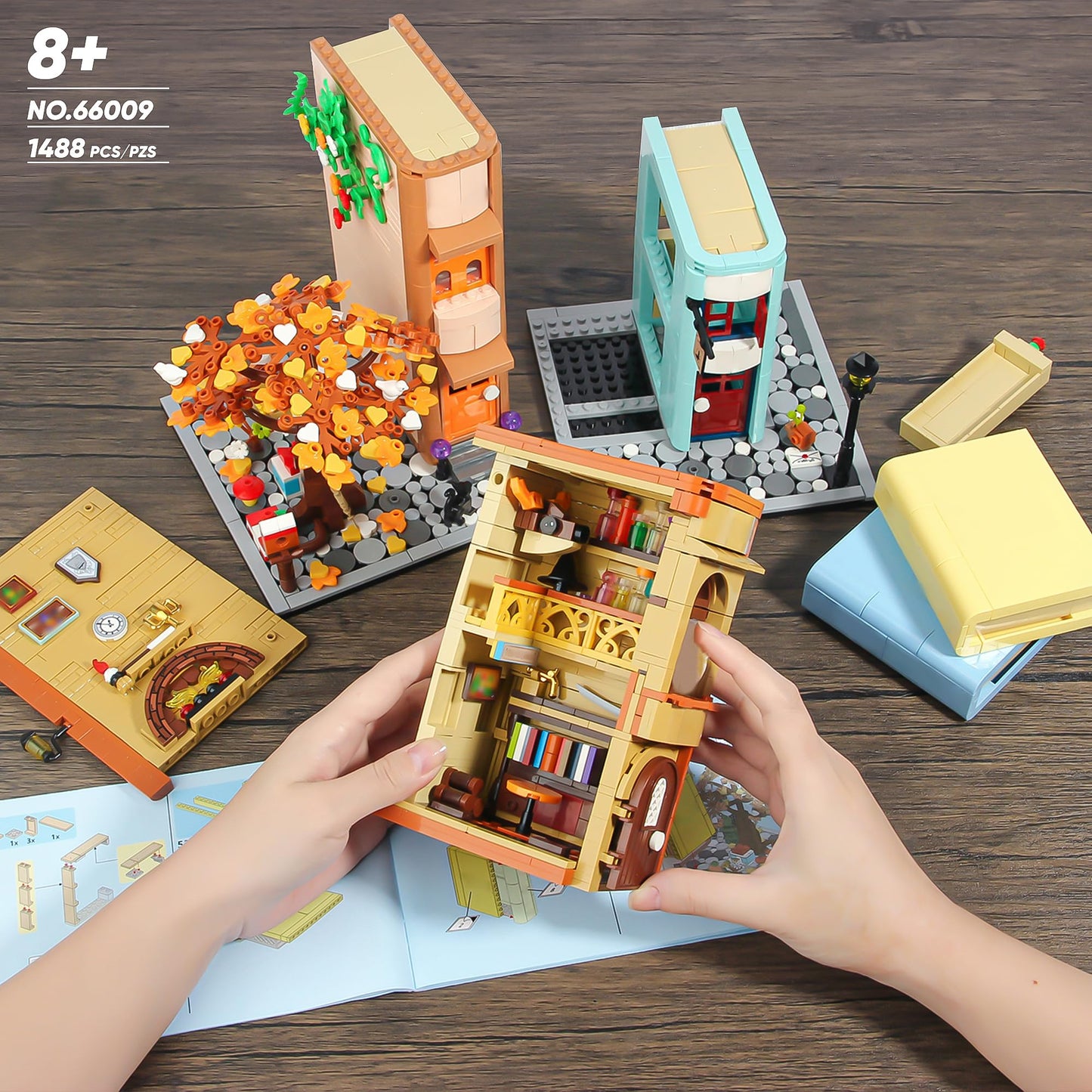 Bookends Building Set for Adult, Home Bookshelf Insert Decoration Building, Bookcase Miniature House Model Building for Adults, 1488pcs