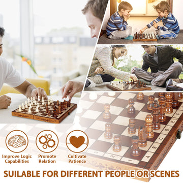 Syrace Folding Hand Crafted Wooden Chess Set Chess Board for Kids and Adults 30 x 30 CM