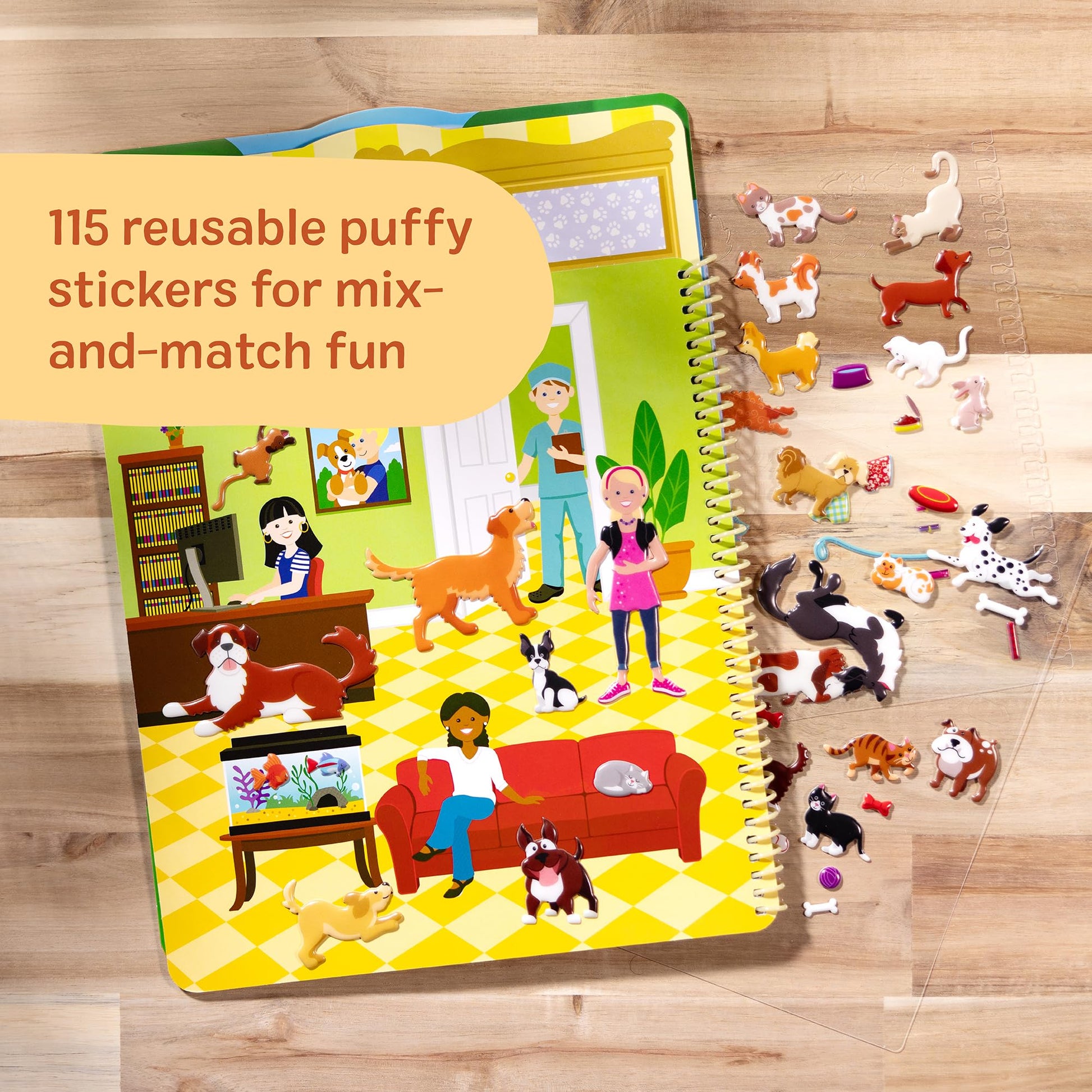 Melissa & Doug Pet Place Puffy Sticker Activity Book - 115 Reusable Stickers with 10 Background Scenes, Pet-Themed Mess Free Travel Toys for Kids Ages