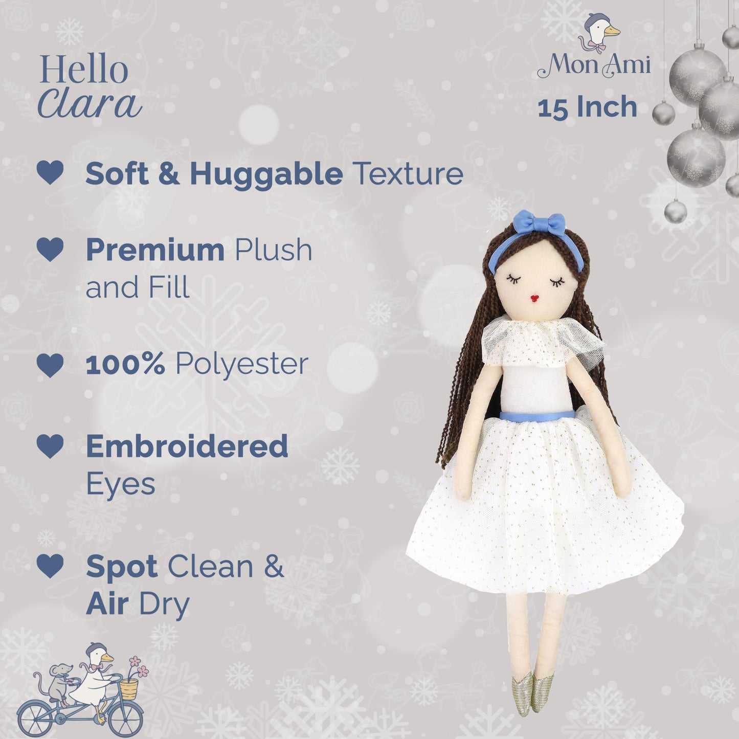 MON AMI Clara The Ballerina 15-Inch Plush Doll, Soft Stuffed Doll Gift