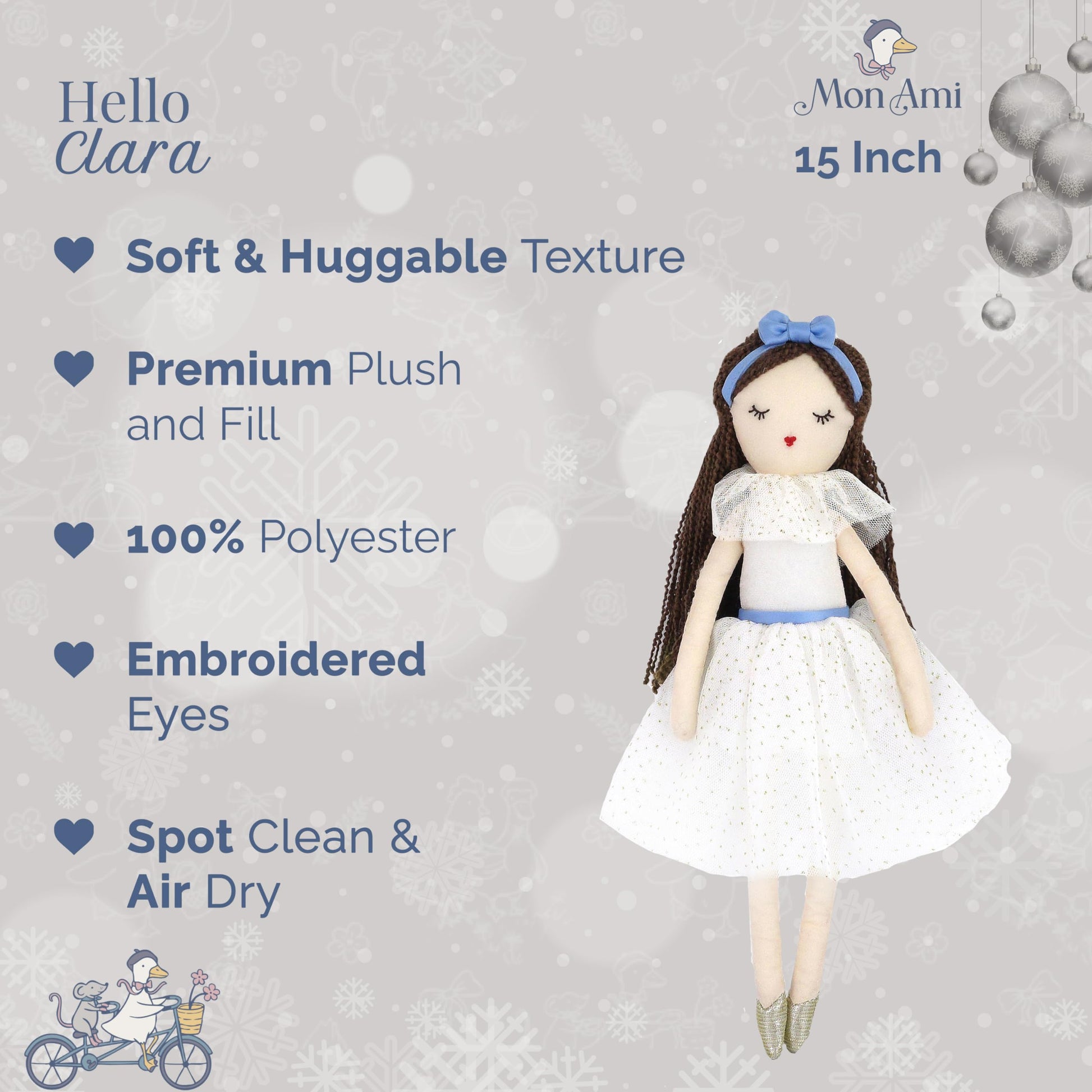 MON AMI Clara The Ballerina 15-Inch Plush Doll, Soft Stuffed Doll Gift