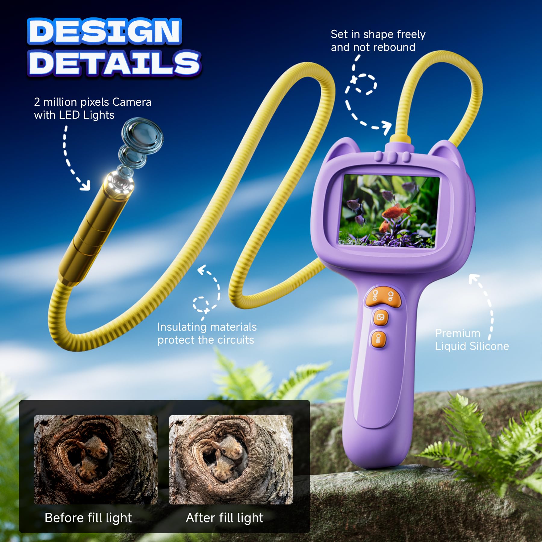 Borescope Snake Camera with Light for Kids，STEM Endoscope Educational Toy Kit，Outdoor Camping Nature Science Exploration Hoilday Birthday Gift