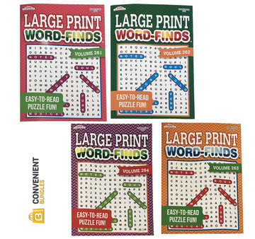 Word Search Puzzle Book Bundle (4-Pack Bundle) Easy-to-Read Large Print | 80 Challenging Searching Games Each | Men, Women, Adults, Seniors | Less Eye
