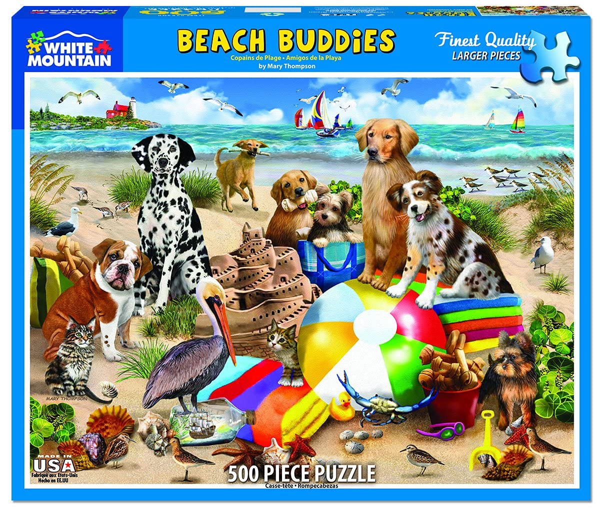 White Mountain 500 Piece Jigsaw Puzzle Summer Dog Gift, Beach Buddies